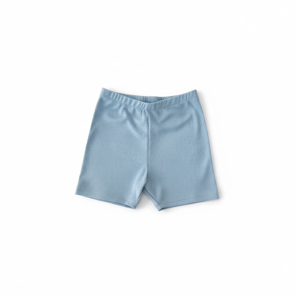 Kids Ribbed Bike Shorts - Light Sky
