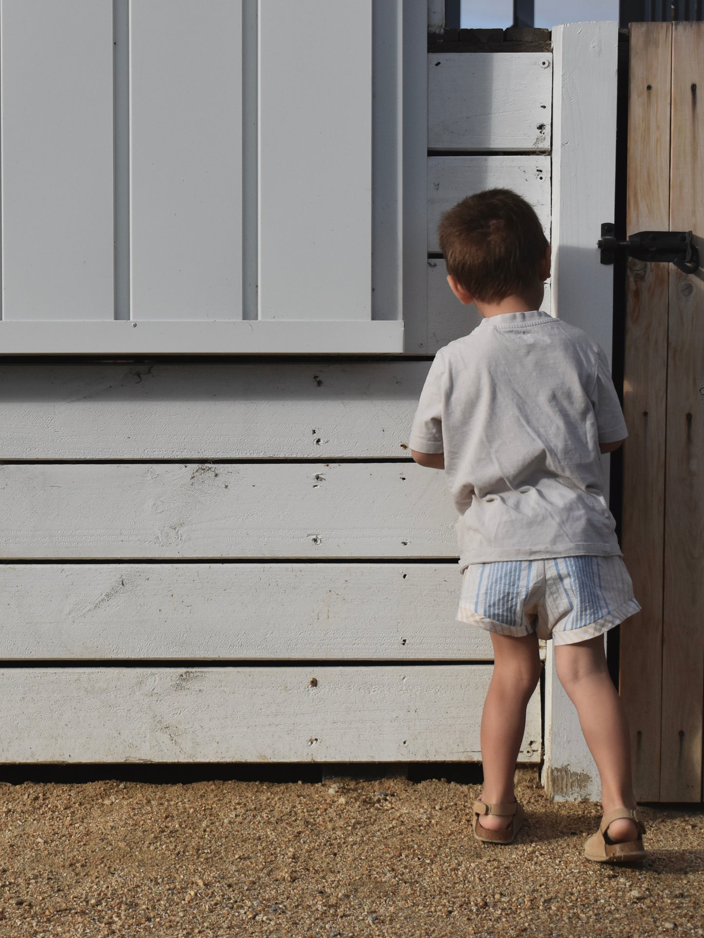 KIDS SIGNATURE SHORTIES - BEIGE/BLUE STRIPE