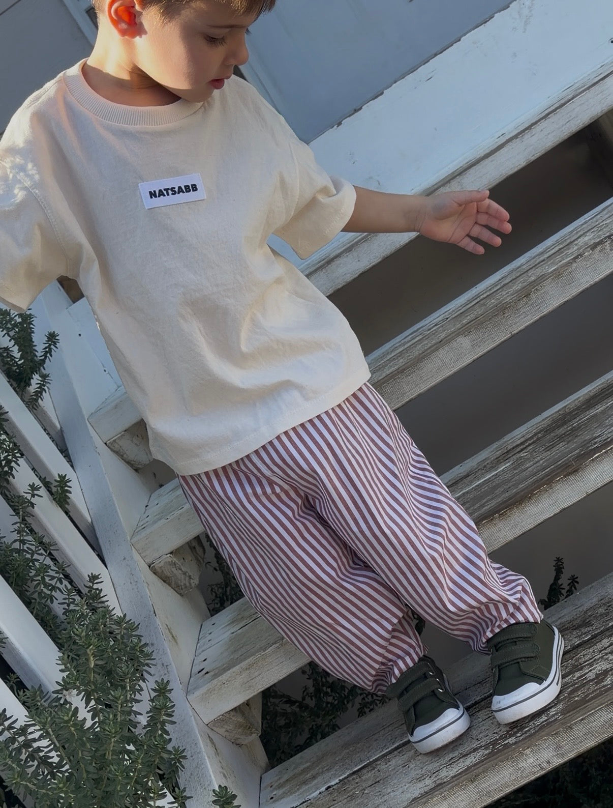 Kids Barrel Leg Pants - Brown Stripe