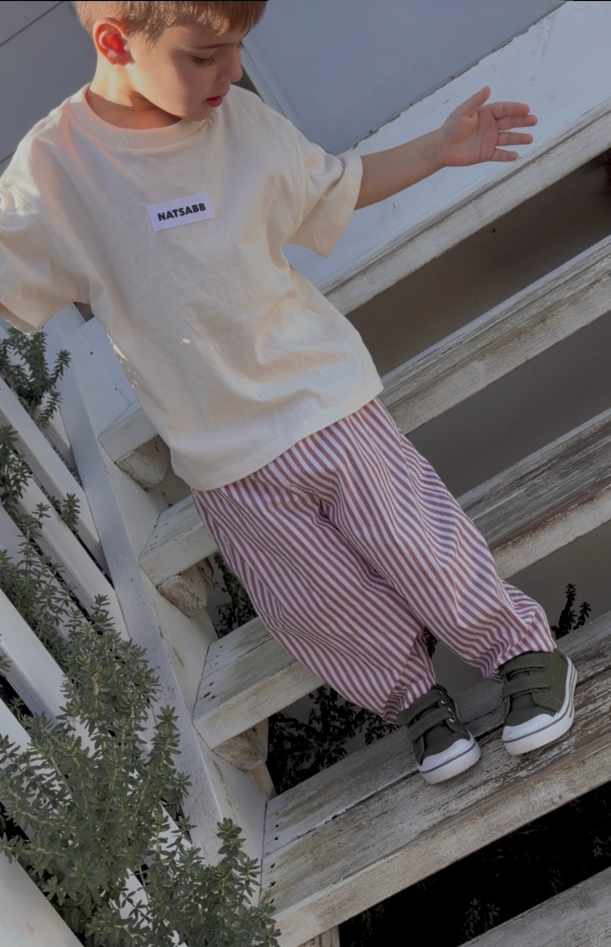 Kids Barrel Leg Pants - Brown Stripe