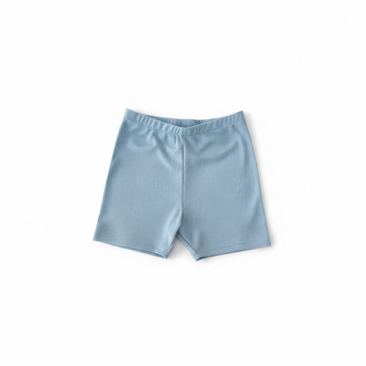 Kids Ribbed Bike Shorts - Light Sky
