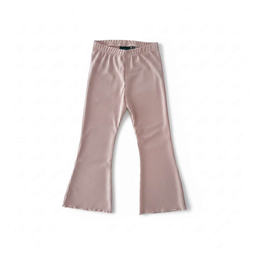 Kids Ribbed Flared Tights - Almond