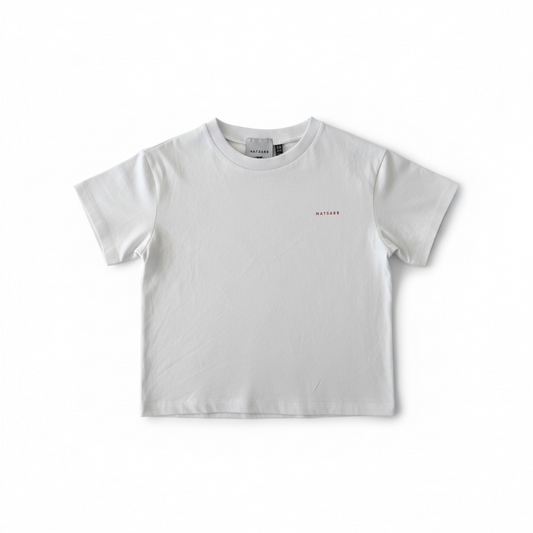 Kids Oversized Tee -  Basics Logo Spicy Red on White