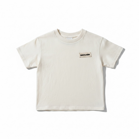 Kids Oversized Tee -  Natural with Blue Stitch Logo