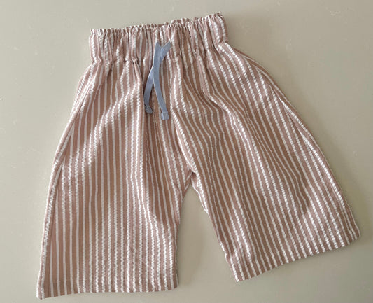 Baby Long Pants - Taupe and White Stripe