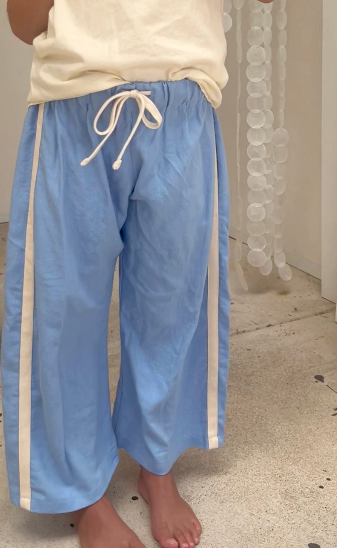 Kids Long Pants -  Coast Blue/Cream Stripe